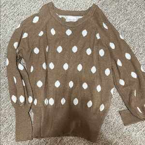 LC Lauren Conrad Brown and White Cowl Neck Polka Dot Sweater